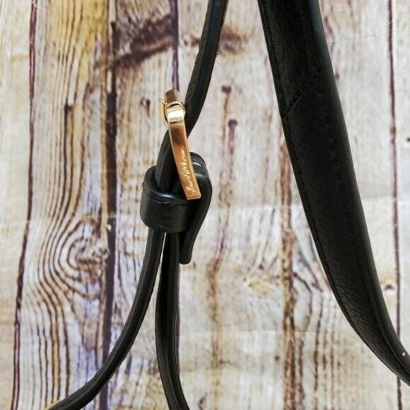 Sam Edelman Rio Calfskin Crossbody Bag Black/Orange Saddle Purse Half Moon - Picture 3 of 7